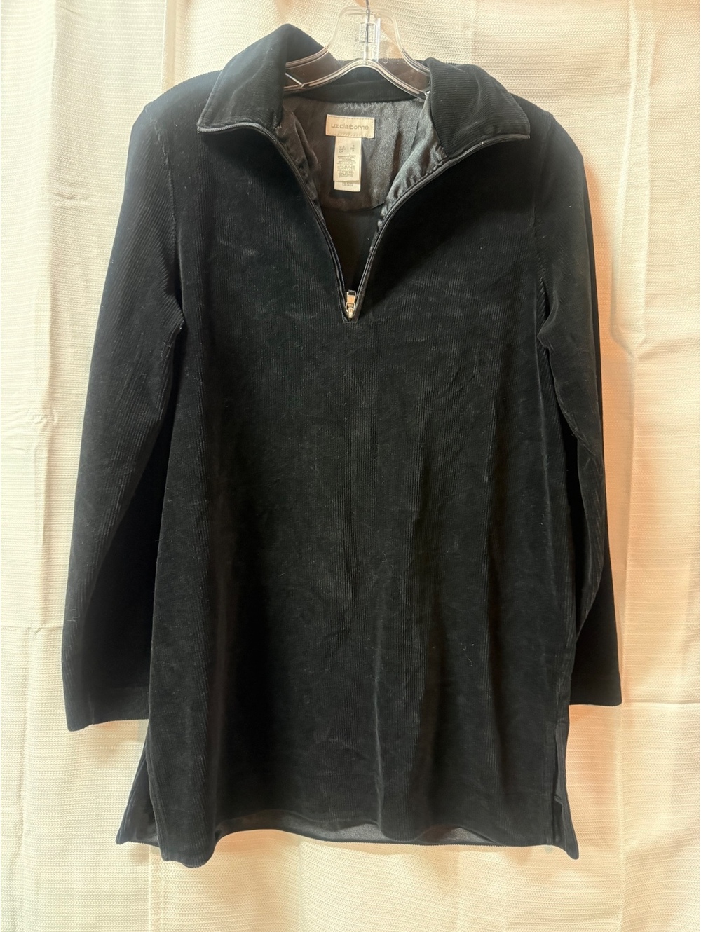 Liz Claiborne Black Cotton Blend Pullover Tunic Top Size S